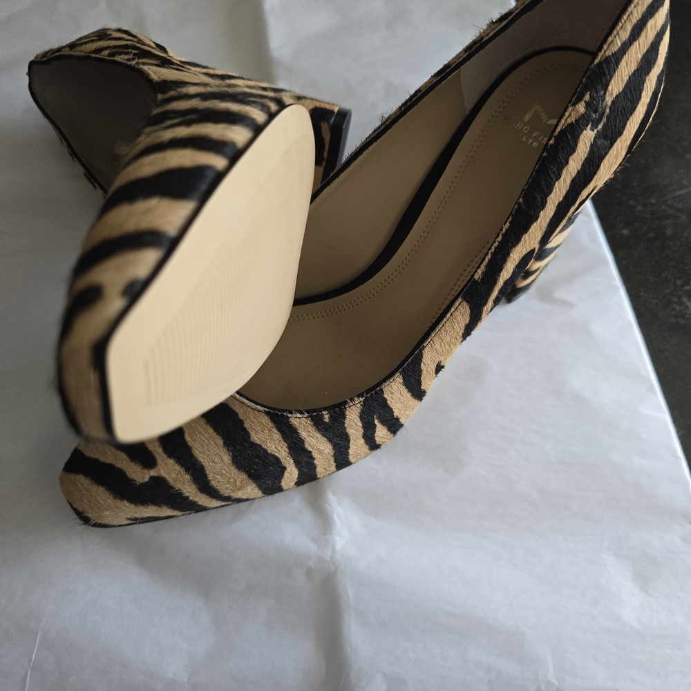 Marc Fisher Black and Tan Animal Print Heels - Picture 3 of 7